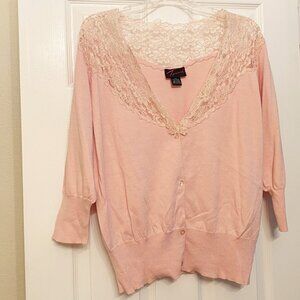 Torrid Baby Pink Banded-Hem Lace-Trim Cardigan